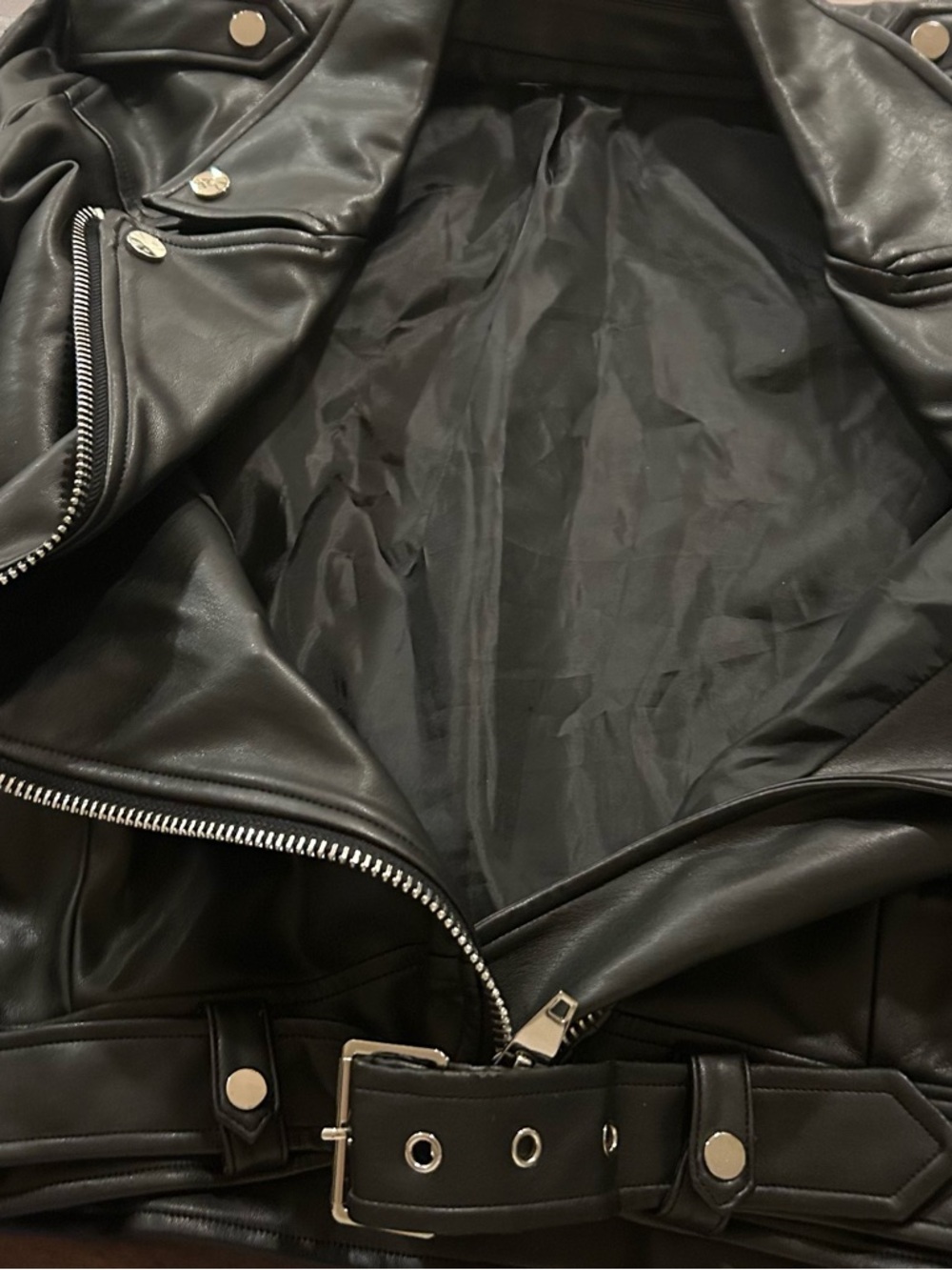 Grey Lab Anthropologie Faux Leather Biker Jacket Black Size Small - Picture 4 of 10